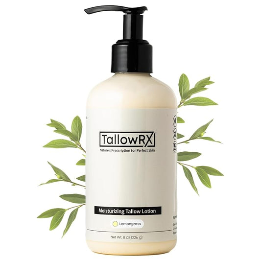 Tallow Body Lotion – 100% Grass-Fed Beef Tallow for Skin – Pure & Organic Moisturizer with Jojoba Oil & Vitamin E – Deep Hydration & Nourishment for Dry Skin (8 oz, Lemongrass)