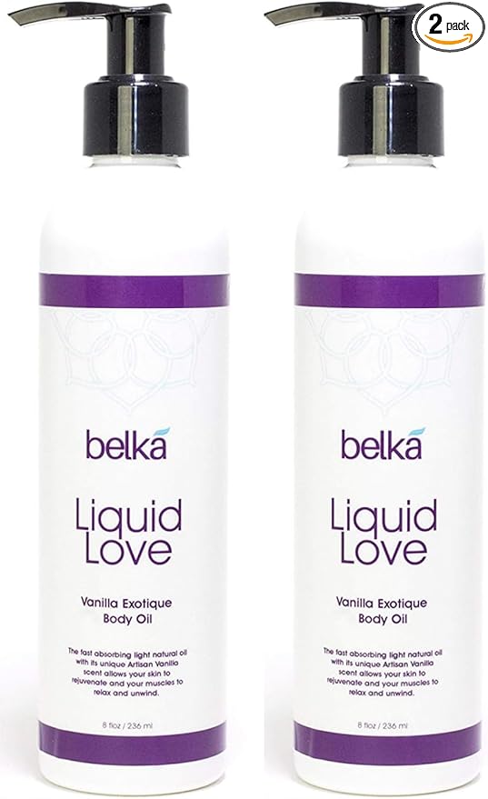 Liquid Love Vanilla Exotique Body Oil for Relaxing Massage Therapy and Sensual Couple's Massages - Made in The USA, 100% Vegan with Luscious Virgin Oils, Grape Seed, Coconut, Vitamin E, 8 floz