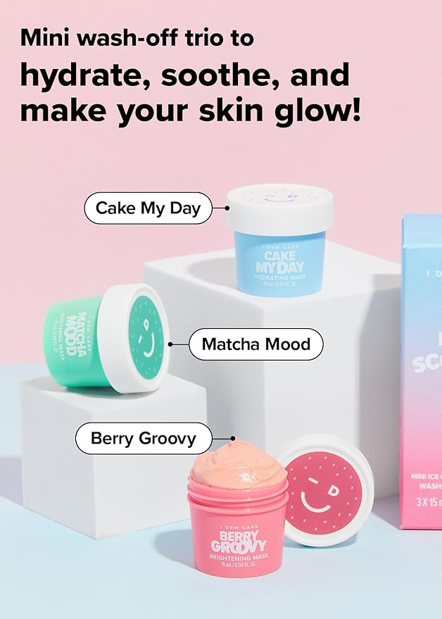I DEW CARE Wash Off Face Mask Gift Set - Mini Scoops | Hyaluronic Acid, Korean Self Skincare, Facial Treatment, Vegan, Cruelty-Free, Paraben-Free, Exfoliating, Soothing, Mother's Day Gift
