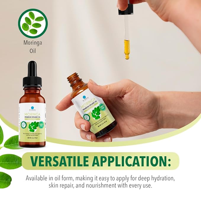 Dr. Robaina 100% Pure Organic Moringa Seed Oil – Cold-Pressed, Unrefined & Hexane-Free Face, Hair & Nail Moisturizer – Fast-Absorbing Non-Greasy Hydration – 2 fl oz Dropper Bottle – Made in USA
