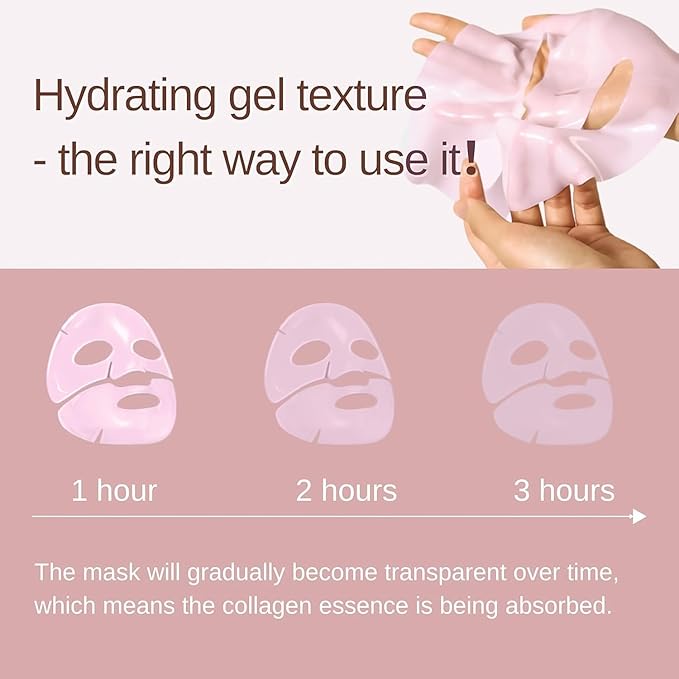 Pink collagen face mask,skin care jelly gel mask,overnight face mask for glass glow skin- elasticity, hydrating, firming and moisturizing,Pore Minimizing, Elasticity Improvement 2Pcs