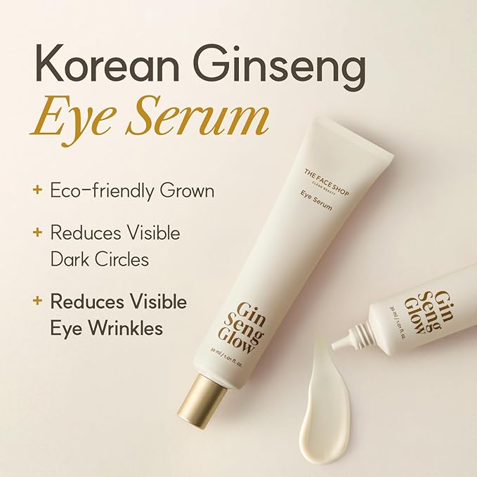 The Face Shop Ginseng Glow Eye Serum - Reduces Visible Dark Circles & Wrinkles, with Korean Ginseng, Retinol, Anti Aging, Korean Skincare, 100ml / 3.3 fl. oz.