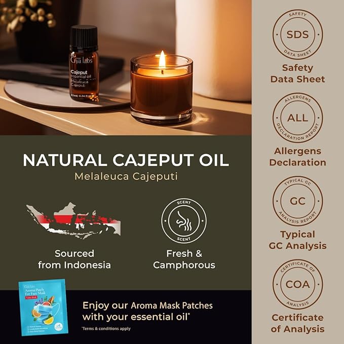Gya Labs Cajeput Essential Oil for Diffuser - 0.34 Fl Oz - 100% Pure Natural Cajeput Oil for Skin, Aromatherapy, Candle Making - Fresh Herbaceous Scent