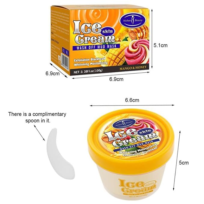 AICHUN BEAUTY Ice Cream Facial Wash Off Mud Mask Oil-Control Deep Cleaning Moisturizing Exfoliation Blackhead Skin Care 100g 3.38FL. OZ (MANGO&HONEY)