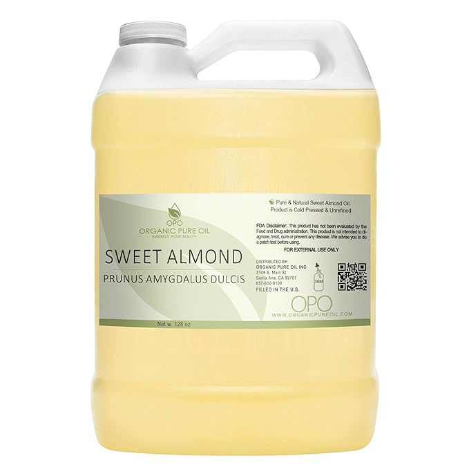 Sweet Almond Oil - Bulk 128 oz - 1 Gallon - Pure, Unrefined, Cold Pressed, Non GMO, All Natural Carrier Oil for Skin, Hair, Face, Body, DIY, Soaps, Creams, Wholesale Cosmetics - Organic Pure Oil