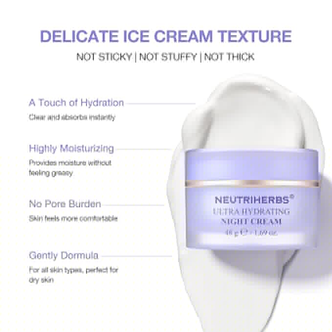 Neutriherbs Ultra Hydrating Night Cream, Face Moisturizer with Jojoba Oil, Ceramide, Squalane, Overnight Face Cream for Dry,Dehydrated Skin,Deep Nourish Hydrated Skin - 1.69oz