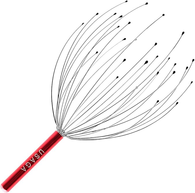 USAGA 28 Fingers Head Scratcher, Head Massager, Scalp Massager for Scalp Body Relaxing (Red)