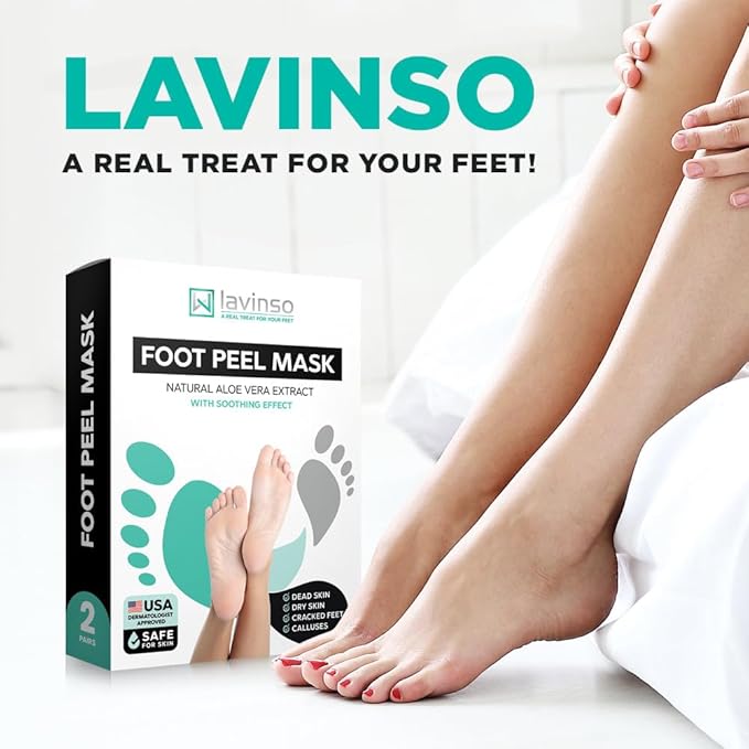 Lavinso Foot Peel Mask for Dry Cracked Feet – 2 Pack Peeling Mask Removes Dead Skin and Calluses - Exfoliating for Soft Baby Feet, Original Scent
