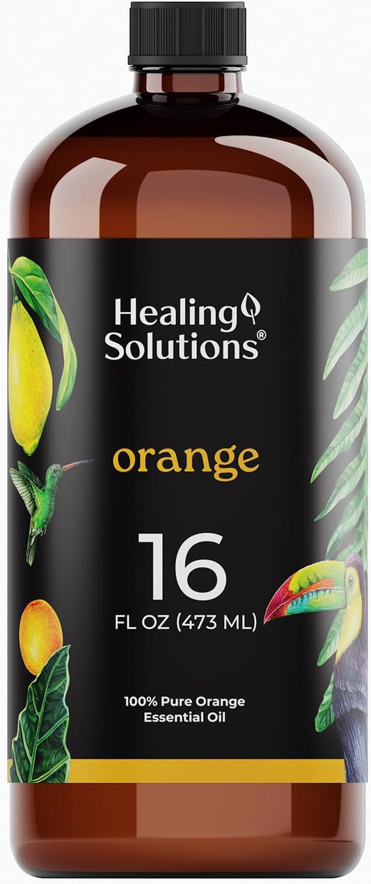 Healing Solutions Orange Essential Oil Bulk, 16oz - 100% Pure Large Bottle of Sweet Orange Essential Oil for Cleaning & More - Orange Essential Oil for Skin - Citrus Essential Oil Bulk