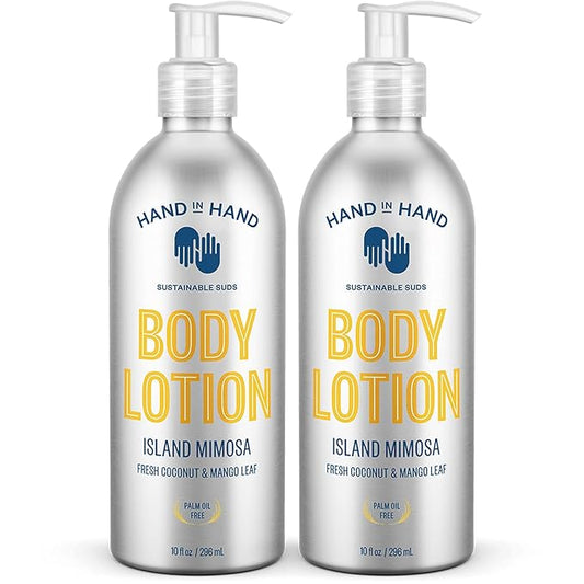 Hand in Hand Moisturizing Body Lotion, Dry Skin Lotion with Shea Butter, 10 Fl Oz, Fresh Coconut & Mango Leaf, Island Mimosa Scent, 2 Pack