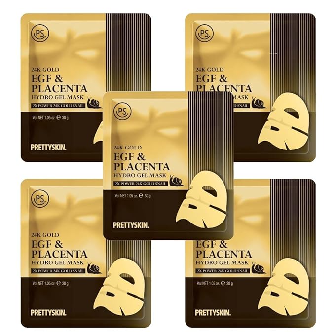 24K Gold Snail EGF & Placenta Hydrogel Mask Sheet (Pack of 5) - Deep Hydration, Skin Elasticity, and Firmness