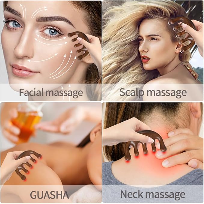 Wooden Scalp Massager Loc Comb - Handmade Green Sandalwood Scalp Massage Comb - Head Massager Wood Therapy Massage Tools - Manual Guasha tool for Soothing Head Massage - Birthday Gift for Women Men