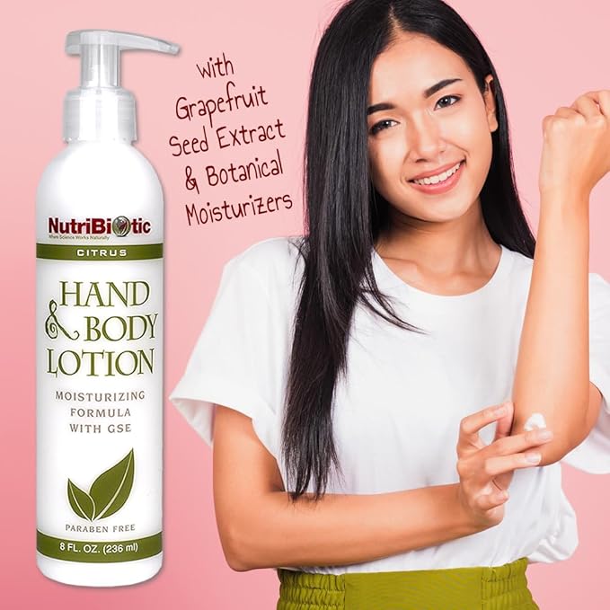 NutriBiotic – Hand & Body Lotion, Citrus, 8 Fl Oz | Biodegradable | Vegan | Gentle Moisturizing | No Dyes or Colorings | pH Balanced | with Citricidal Brand Grapefruit Seed Extract | No Parabens