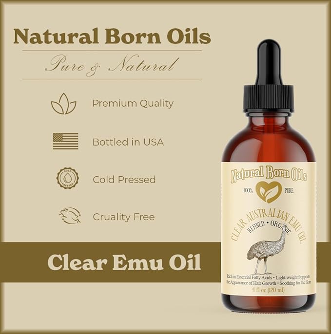 Natural Born Oils Ultra Clear Emu Oil, 8oz, Organic, Fully Refined, Deep Penetrating, Skin Elasticity Booster, Hair Conditioner