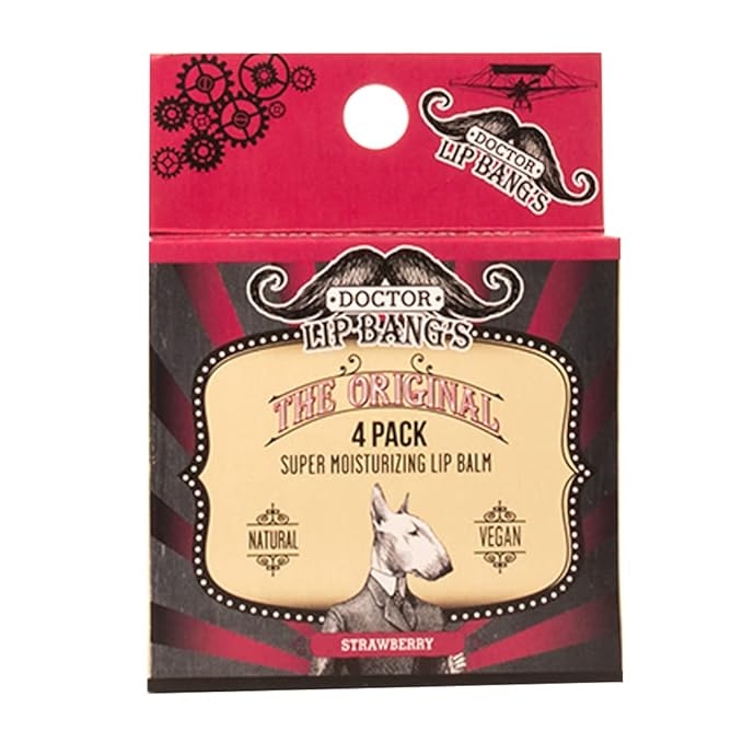 Dr. LIP BANG’S Super Moisturizing Lip Balm | 4 Pack | Strawberry| ALL NATURAL & CRUELTY FREE | 100% VEGAN | FOR DRY & CRACKED LIPS