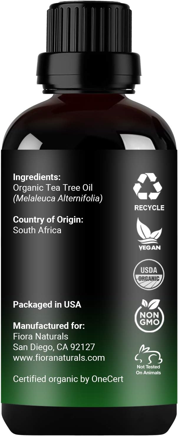 Tea Tree Essential Oil by Fiora Naturals- 100% Pure Organic Oil, for Face, Hair, Skin, Acne, Scalp, Foot and Toenails. Melaleuca Alternifolia, 1 oz /30ml