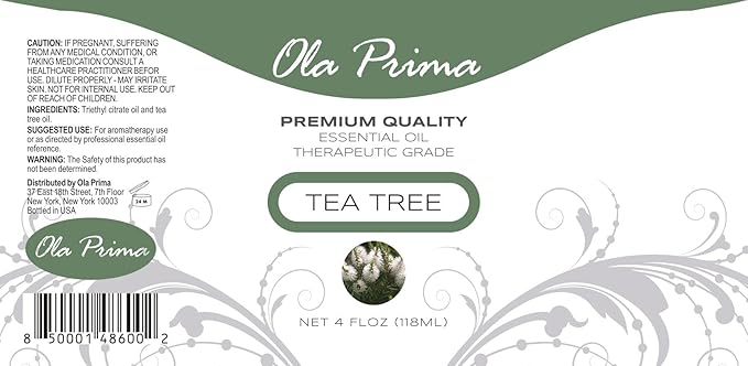 Ola Prima Australian Tea Tree Essential Oil – 4 fl oz Therapeutic Grade with Dropper for Hair, Toenail, Face, Acne, Aromatherapy, and Diffuser