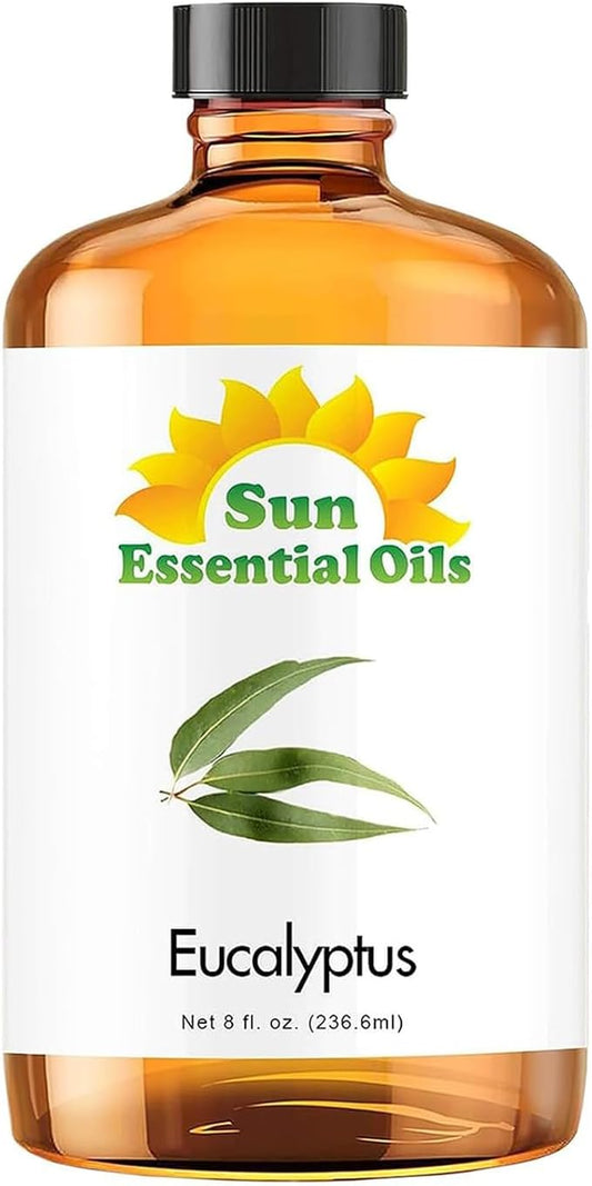 Sun Essentials Oils - 8 oz Eucalyptus Essential Oil with Dropper for Diffuser, Skin, Aromatherapy Massage, Humidifier, Scent for Candle, Lotion & Soap Making at Home, Fragrance for Room