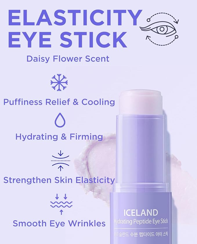 THESAEM Iceland Hydrating Peptide Eye Stick 0.24oz - Elasticity, Cooling, Moisturizing Eye Balm for Loose Skin – Under Eye Treatment - Balm to Smooth Skin Texture - Daisy Flower Scent, 2 Pack