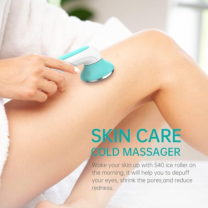 SOICY S40 Metal Ice Roller for Face Under Eye Ice Face Roller Massager for Migraine Pain Skin Care Tools for Whole Body Minor Injury Cold Compresswith 2 Stainless Steel Replacement Heads Blue