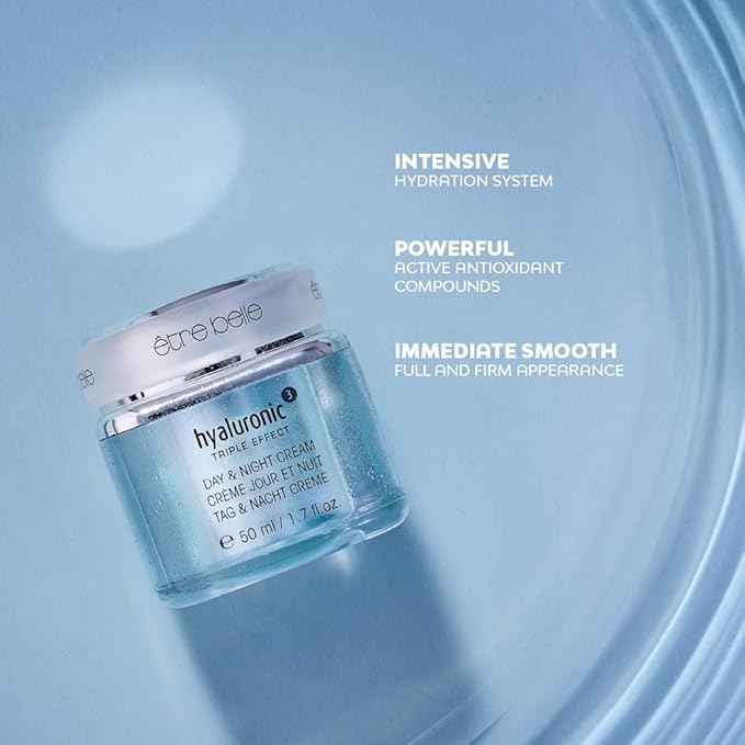 être belle Hyaluronic³ Day & Night Cream | Hyaluronic Acid Moisturizer Face Cream with Squalane, Jojoba, and Grape Seed Oil for All Skin Types | Hydrating, Firming & Plumping Face, 50 ml / 1.7 Fl Oz