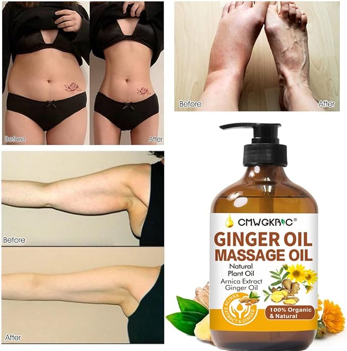 2 Pack Ginger Oil Lymphatic Drainage Massage,Belly Drainage Ginger Oil-Warming Tired Sore Muscle Ginger Massage Oils With Natural Arnica Extract,Grapeseed Oil,Vitamin E Massage Oil for Massage Therapy