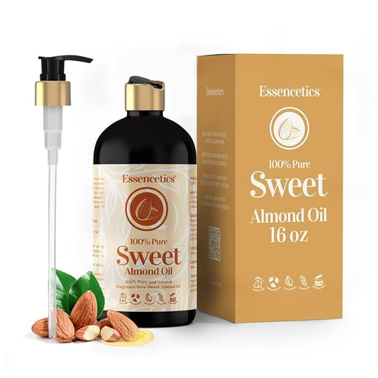 Sweet Almond Oil Organic 16 oz - 100% Pure & Natural Sweet Almond Oil for Skin, Body, Face, and Hair - Natural Cold Pressed Unrefined - Organic Massage Oil for Massage Therapy & Date Night