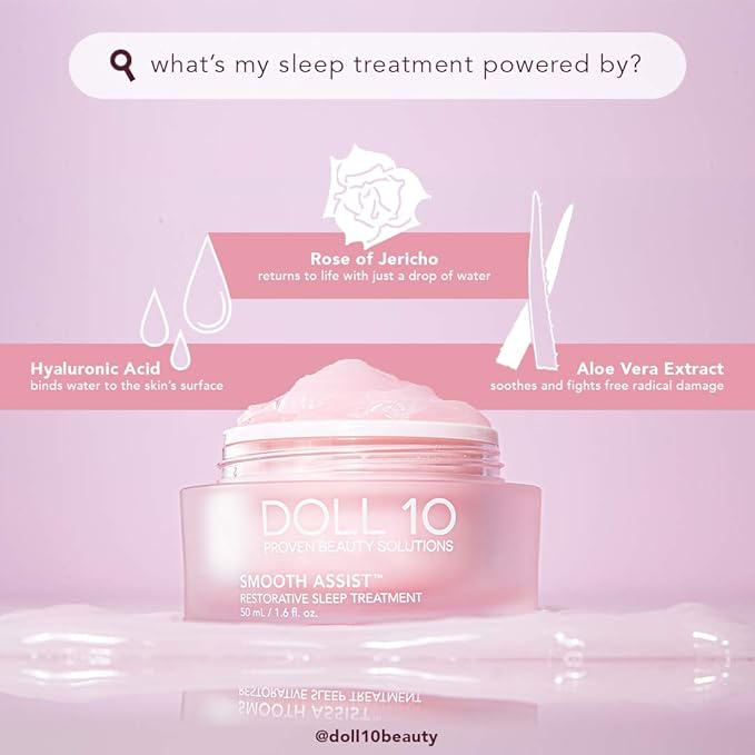 Doll 10 Smooth Assist Restorative Sleep Treatment - Results Overnight - Decreases Redness, Wrinkles & More - Hydrating Treatment (1.6 oz)