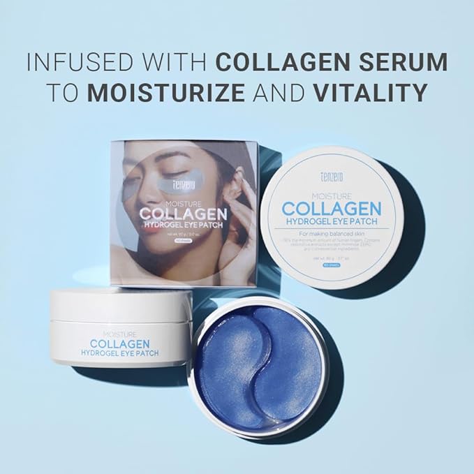 TENZERO Moisture Collagen Hydrogel Eye Patch (60 pairs, 90g), Collagen Treatments for Puffy Eye, Dark Circles, Fine Lines, Revitalizing, Hydrating Eye Pads, Korean Under Eye Masks Skincare