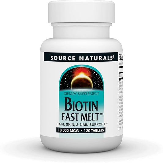 Source Naturals Biotin Fast Melt, Hair Skin and Nail Support*, 10,000 mg - 120 Fast Melt Tablets