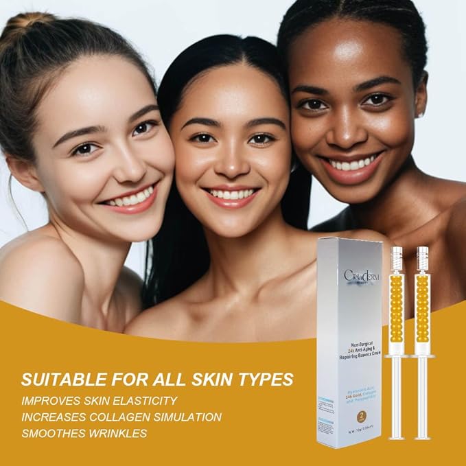 Under Eye 24K Gold Gel |Reduce Fine Lines, Dark Circles, Puffy Eyes, Undereye Bags| Advanced Night Anti Wrinkle Repair Eye Solution Gel-Cream | Facelift Essence Cream | 2 Syringe Pack