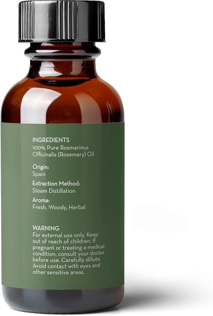 Pure Body Naturals - 100% Pure Rosemary Essential Oil, Steam-Distilled for Aromatherapy, Scalp Massage & DIY Blends, 1 Fl Oz