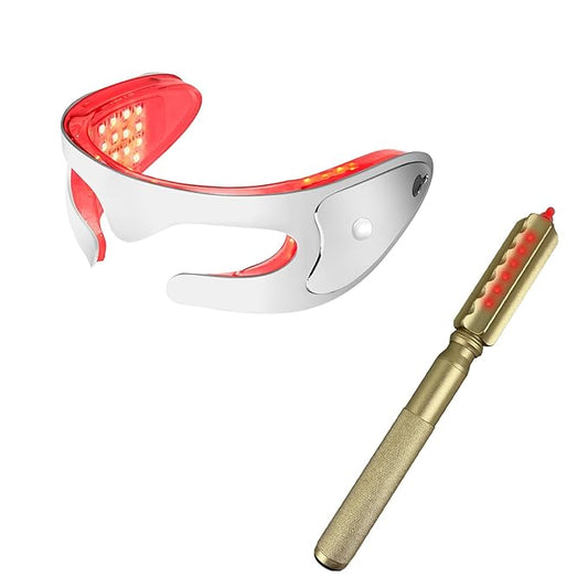 LED Red Light Therapy Eye Device, 3 Modes Red Light Eye Mask with Multi-Frequency Vibration + Red Light Therapy Massager Stick for Body and Face