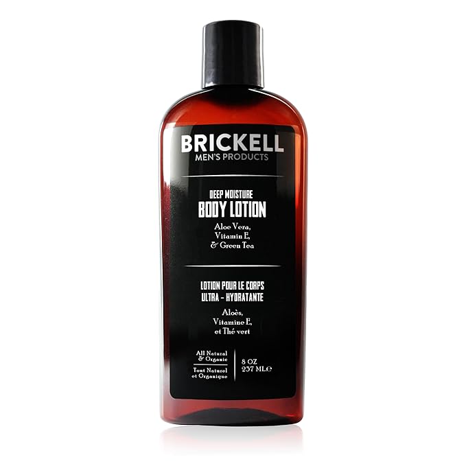 Brickell Men's Deep Moisture Body Lotion for Men, Natural and Organic Protects and Hydrates Dry Skin, 8 Ounce, Unscented