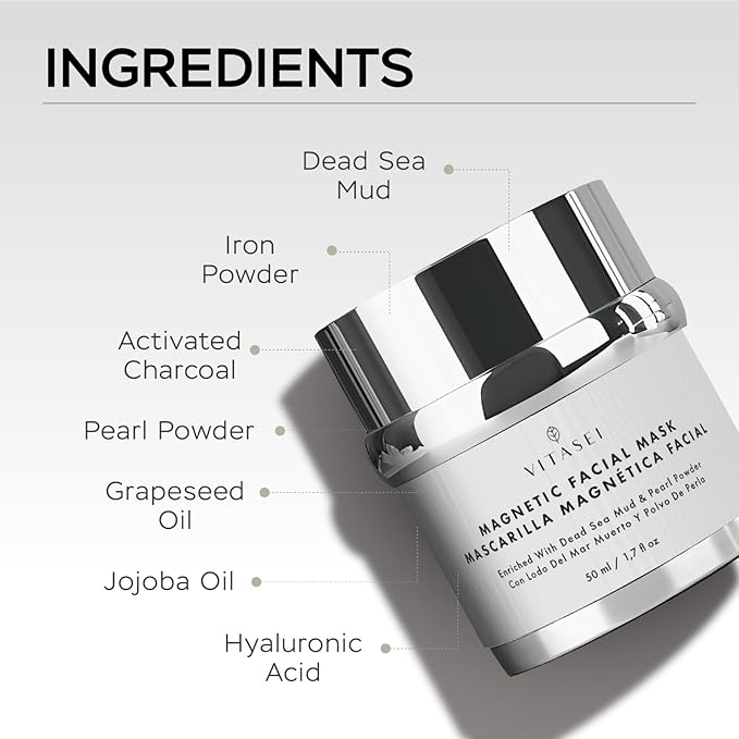 Magnetic Dead Sea Mud Mask for Face & Body, Spa Quality Pore Reducer for Acne, Blackhead & Oily Skin, Facial Mask for Deep Cleansing, Hydration W/Pearl Powder, Natural Oils, Vitamin- 1.7 Fl Oz