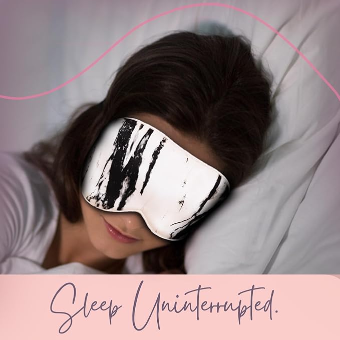 Celestial Silk Mulberry Silk Sleep Eye Mask with Adjustable Elastic Strap (Normal - Adjustable, White Marble)