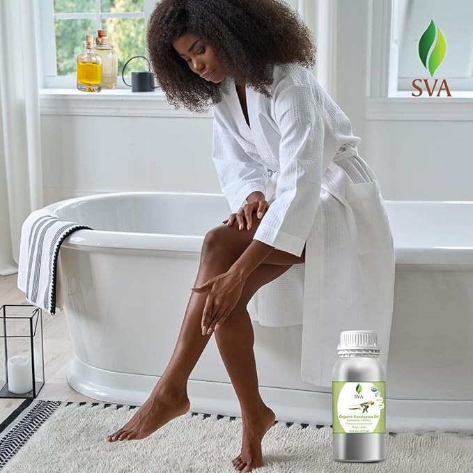SVA Eucalyptus Essential Oil Organic – 16 Fl Oz – 100% Natural Organic Eucalyptus Oil for Hair, Face, Skin Care, Diffuser, Aromatherapy, Scalp, Body Massage, Soap and Candle Making