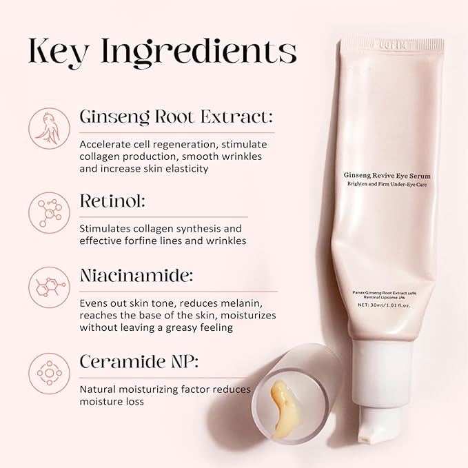 Revive Eye Serum, Anti-Aging Eye Cream for Dark Circles, Wrinkles & Puffiness, Visibly Smoothes Fine Lines, Daily Use, 30ml, 1 fl.oz