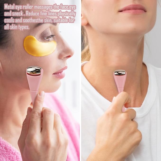 Eye Roller Face Roller Mini Ice Roller Facial Massage Roller Eye Cream Applicator Handheld Metal Eye Roller Skin Care Tool for Relief Facial Puffiness