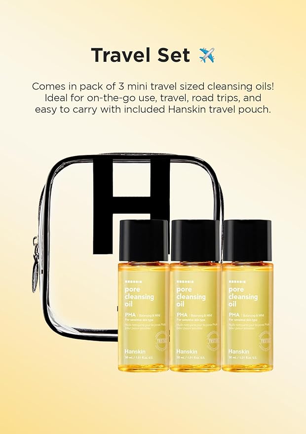 Hanskin PHA Trial Size Pore Cleansing Oil, Gentle Blackhead Cleanser and Makeup Remover for Combination and Oily Skin Travel Size Mini Makeup Remover Set [1 oz/Pack of 3]