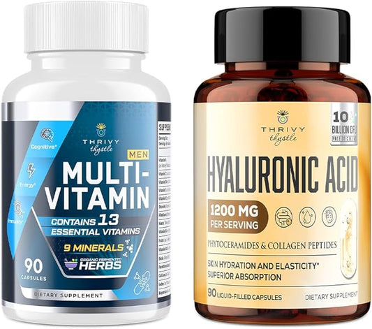 19-in-1 Hyaluronic Acid Capsules and Men Multivitamins Nourish Your Body, Inside and Out (Pack of 2)