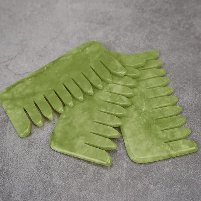 Healifty 2pcs Jade Comb and Brush Set - Wide Tooth Hair Comb, Facial Massage Board for Scalp, Head Guasha, and Cosmetic Use
