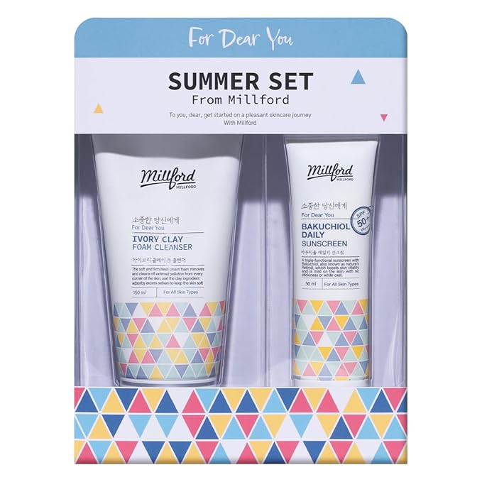 Sring Summer Set Ivory Foam Cleanser and Bakuchiol Daily Sun Moisturizer, Korean Skin Care, Firm and Soft Cream Foam, Sun Protection, Moisturizing, No White Cast, Quick Absorption, Set