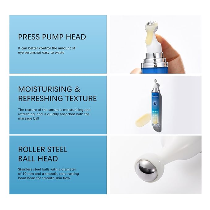 NICEFACE 5% Caffeine Eye Serum - Under Eye Cream for Dark Circles and Puffiness Eye Care - with 360° Massage Ball Reduce Wrinkles and Fine Lines - Bags under eyes for Men and Women