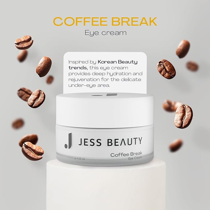 JESS BEAUTY | Coffee Break Eye Cream with 1% Caffeine, Squalane and Panthenol I Beauty and Self Care - Korean Beauty Eye Contour 0.5 fl. oz