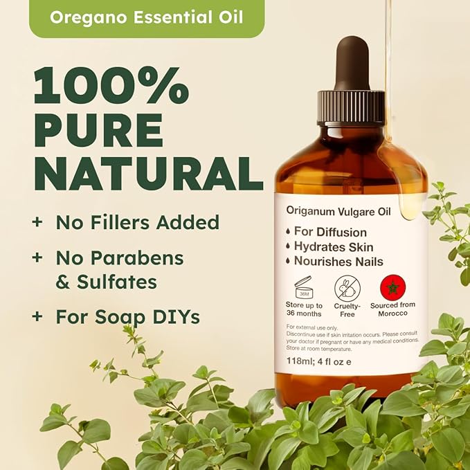 Kukka Oregano Essential Oil for Skin - 4 Fl Oz - 100% Pure Natural, Earthy & Herbaceous Scent, Perfect for Mother's Day Gifts, Diffuser, Nails, Candle & Soap Making DIY