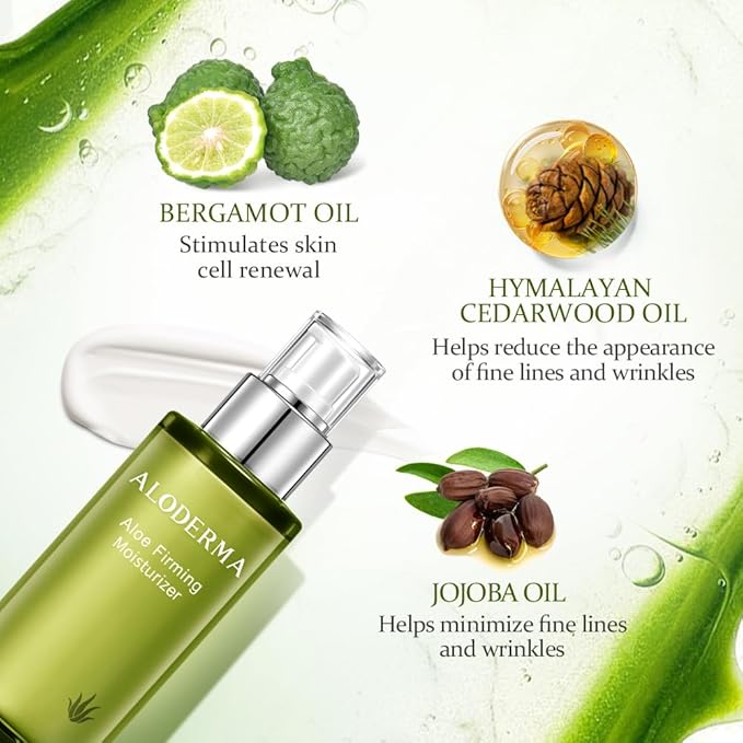 Aloderma Aloe Vera Firming Facial Moisturizer with 72% Organic Ingredients - Nourishing & Replenishing - Natural Face Lotion for Aging Skin - Smooths the Appearance of Fine Lines & Wrinkles, 3.5oz