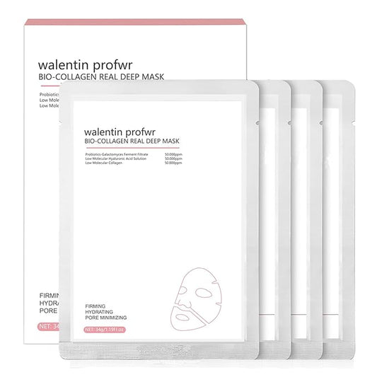 Collagen Mask Bio-Collagen Mask Deep Hydrating Overnight Collagen Sheet Masks Pore Minimizing Elasticity lmprovement Lifting Real Collagen Essence Hydrating Moisturizing Facial Mask Sheets 4 Packs