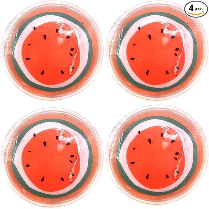 Reusable Gel Eye Ice Pack, Round Eye Cold Pads, Cooling Eye Masks for Eye Strain, Eye Swelling, Eye Redness, Puffy Eyes, Dark Circles, Smooth Fine Lines, and Eye Recover Surgery (Watermelon ＆ 4PCS)