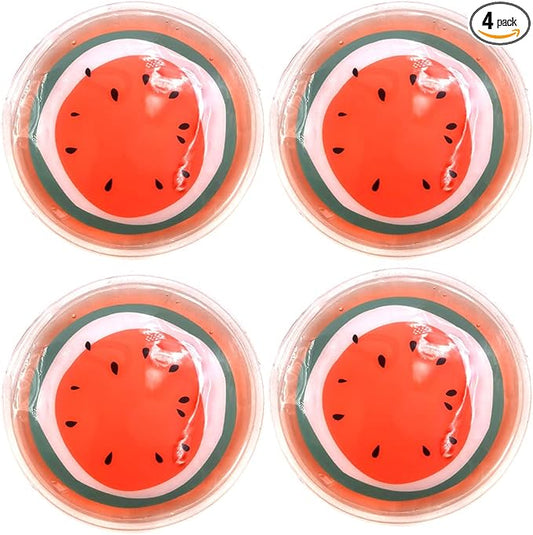 Reusable Gel Eye Ice Pack, Round Eye Cold Pads, Cooling Eye Masks for Eye Strain, Eye Swelling, Eye Redness, Puffy Eyes, Dark Circles, Smooth Fine Lines, and Eye Recover Surgery (Watermelon ＆ 4PCS)